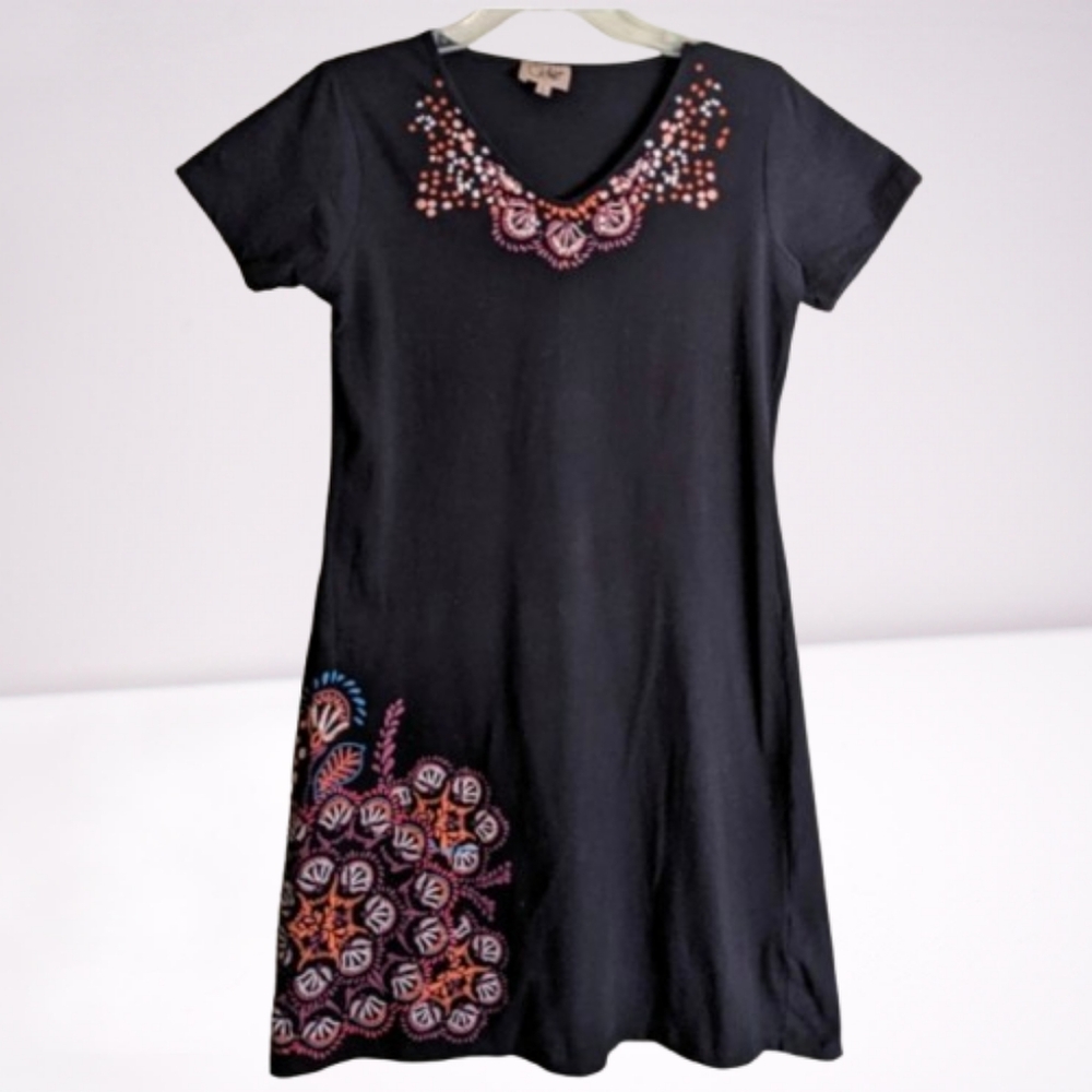 Coline Boho Dress Black Vibrant Geometric Print V-neck Short Sle…